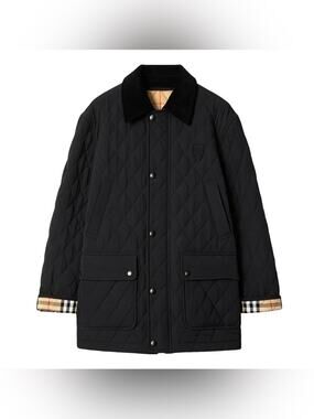 Burberry Black Quilted Jacket Vintage Check Trim Size S